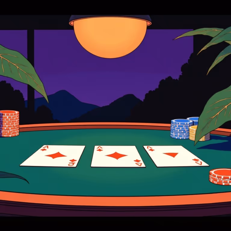 A poker table set under a night sky, representing card games at Happyjokers Casino.